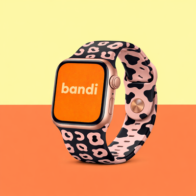 Silicone Leopard Apple Watch Strap - Black Pink